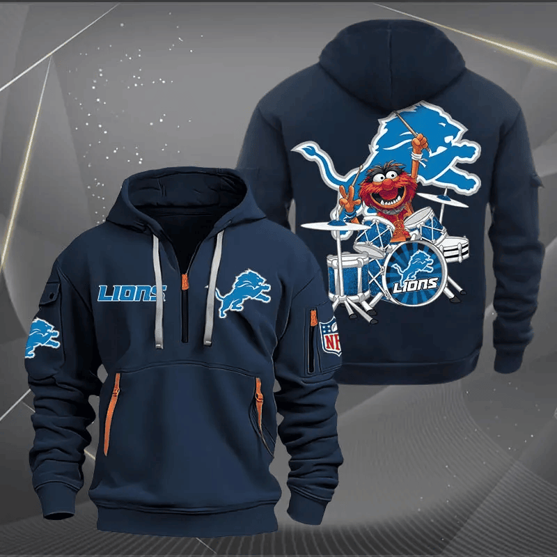 Detroit Lions Football Team Quarter Zip Hoodie Rocking Drummer Football Fan Gift Unisex T-shirt, Sweatshirt, Hoodie, Long Sleeve Tee - T-Shirt, Sweatshirt, Hoodie