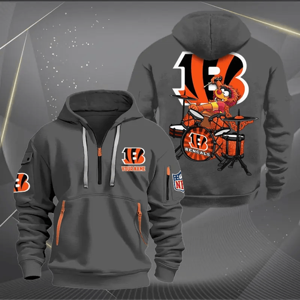 Cincinnati Bengal Quarter Zip Hoodie Rocking Drummer Custom Name Gift For Fan Unisex T-shirt, Sweatshirt, Hoodie, Long Sleeve Tee - T-Shirt, Sweatshirt, Hoodie