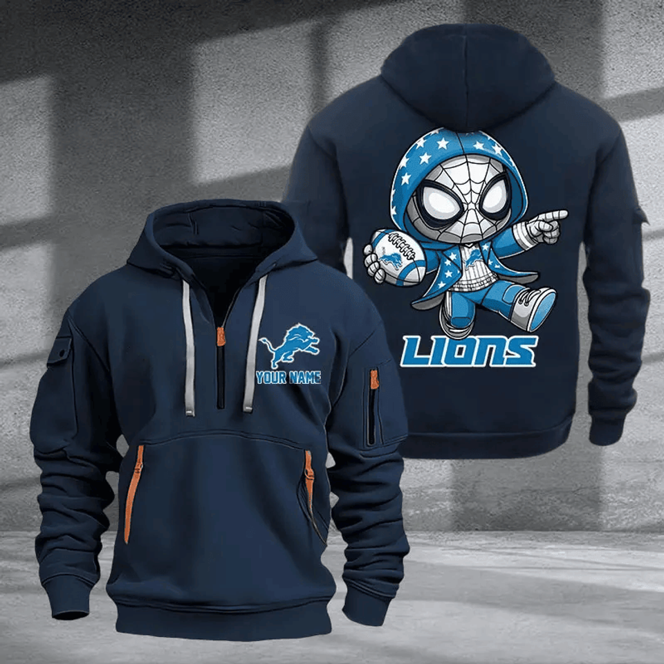 Detroit Lions Quarter Zip Hoodie Custom Name Multicolor Edition Unisex T-shirt, Sweatshirt, Hoodie, Long Sleeve Tee - T-Shirt, Sweatshirt, Hoodie