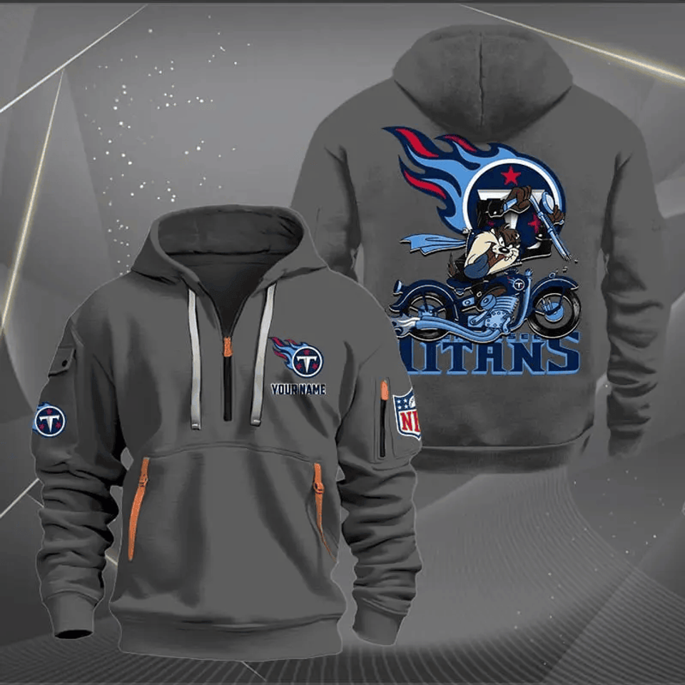 Tennessee Titans Quarter Zip Hoodie Biker Taz Custom Name Gift For Fan Unisex T-shirt, Sweatshirt, Hoodie, Long Sleeve Tee - T-Shirt, Sweatshirt, Hoodie