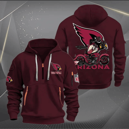 Arizonna Cardinals Quarter Zip Hoodie Biker Taz Custom Name Gift For Fan Unisex T-shirt, Sweatshirt, Hoodie, Long Sleeve Tee - T-Shirt, Sweatshirt, Hoodie
