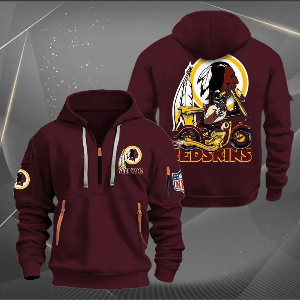 Washington Redskins Quarter Zip Hoodie Biker Taz Custom Name Gift For Fan Unisex T-shirt, Sweatshirt, Hoodie, Long Sleeve Tee - T-Shirt, Sweatshirt, Hoodie