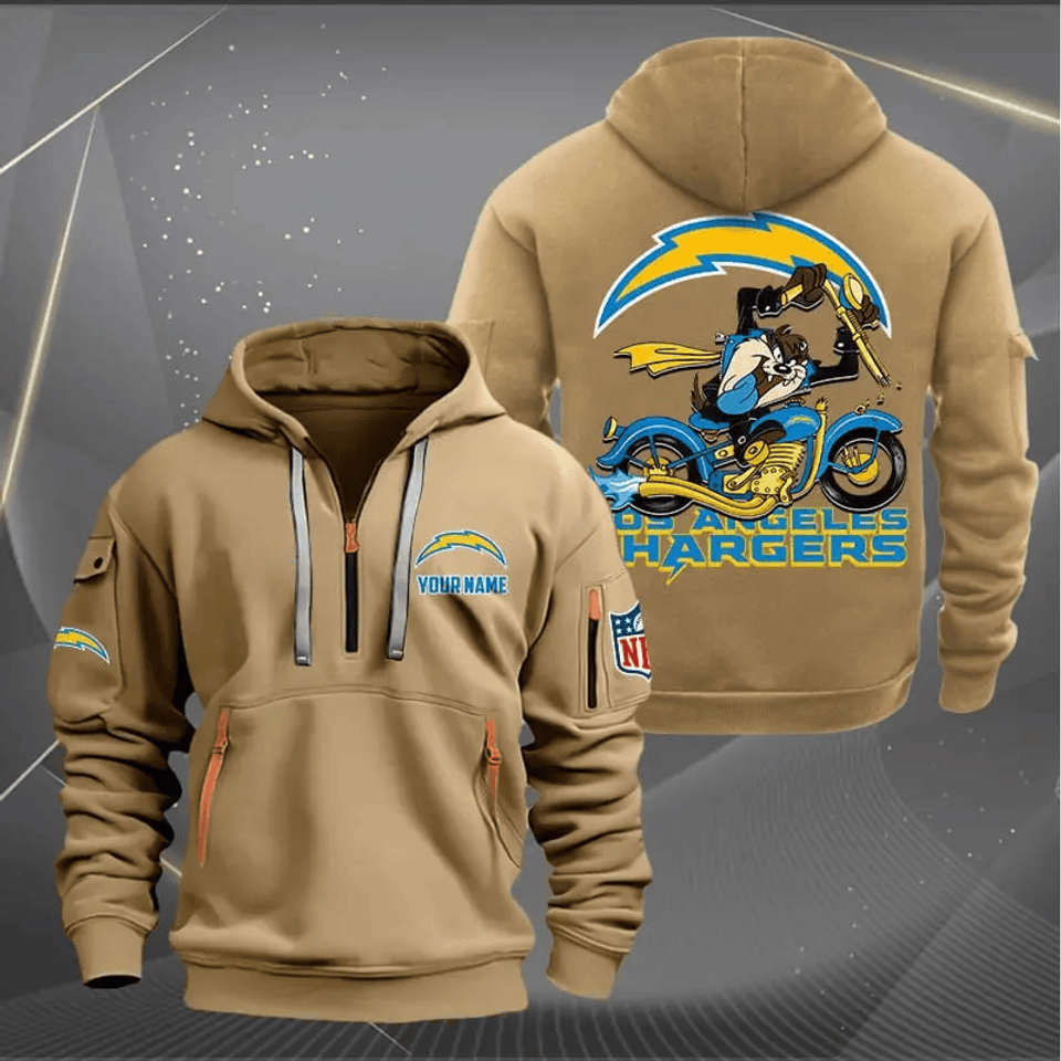 Los Angeles Chargers Quarter Zip Hoodie Biker Taz Custom Name Gift For Fan Unisex T-shirt, Sweatshirt, Hoodie, Long Sleeve Tee - T-Shirt, Sweatshirt, Hoodie