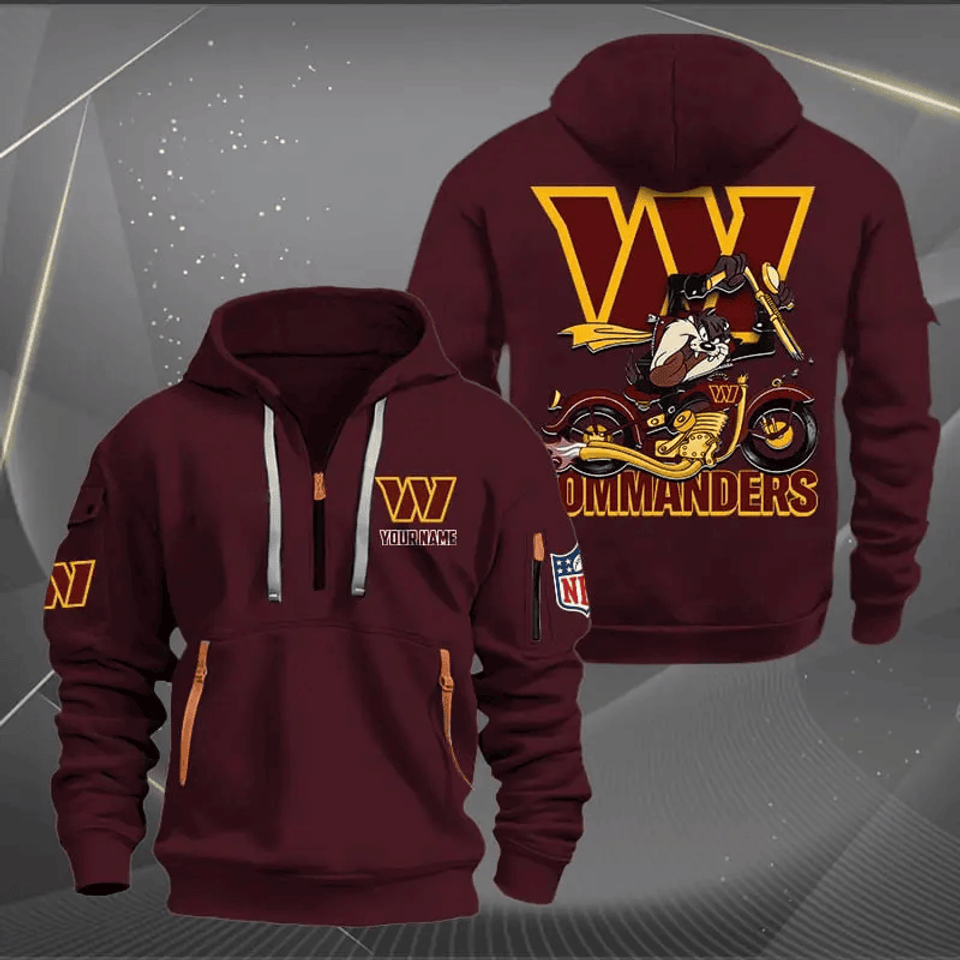 Washington Commanders Quarter Zip Hoodie Biker Taz Custom Name Gift For Fan Unisex T-shirt, Sweatshirt, Hoodie, Long Sleeve Tee - T-Shirt, Sweatshirt, Hoodie