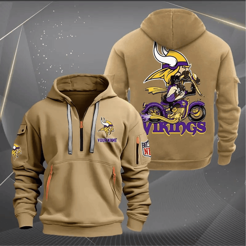 Minnesota Vikings Quarter Zip Hoodie Biker Taz Custom Name Gift For Fan Unisex T-shirt, Sweatshirt, Hoodie, Long Sleeve Tee - T-Shirt, Sweatshirt, Hoodie