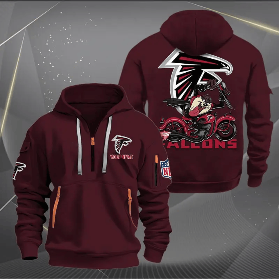 Atlanta Falcons Quarter Zip Hoodie Biker Taz Custom Name Gift For Fan Unisex T-shirt, Sweatshirt, Hoodie, Long Sleeve Tee - T-Shirt, Sweatshirt, Hoodie