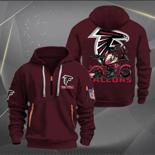 Atlanta Falcons Quarter Zip Hoodie Biker Taz Custom Name Gift For Fan Unisex T-shirt, Sweatshirt, Hoodie, Long Sleeve Tee - T-Shirt, Sweatshirt, Hoodie