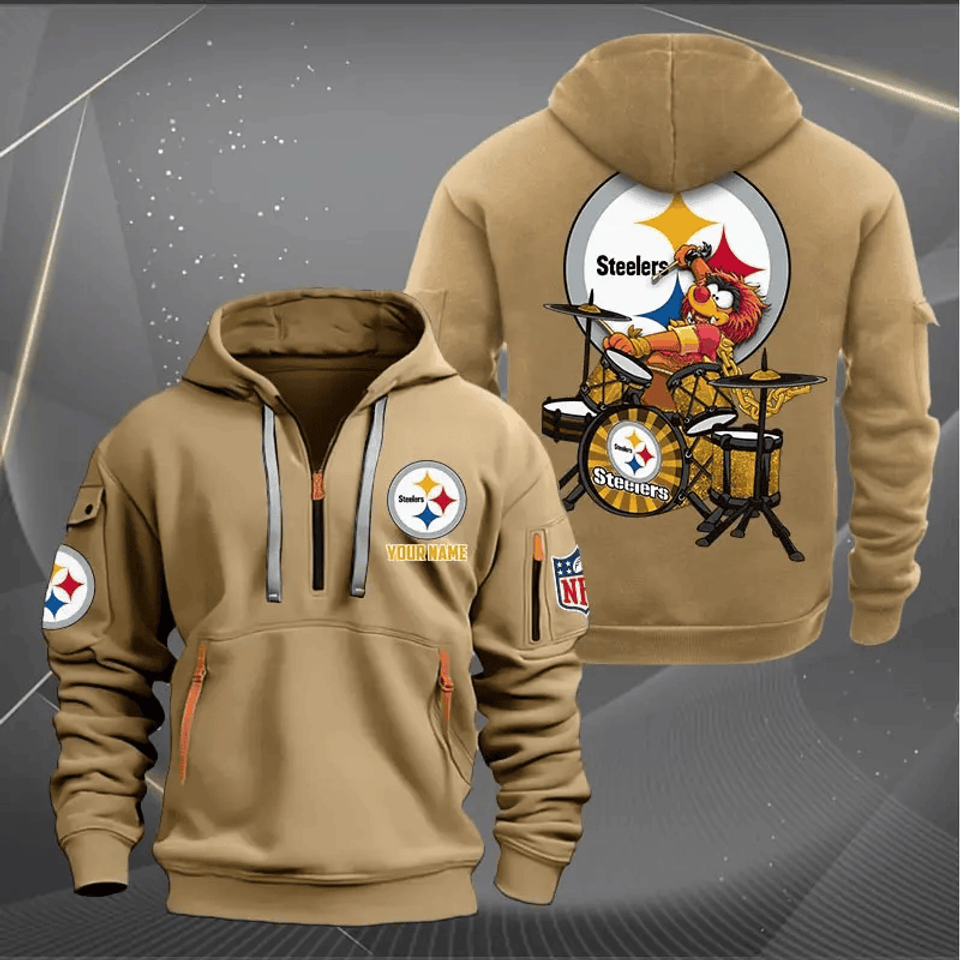 Pittsburgh Steeler Quarter Zip Hoodie Rocking Drummer Custom Name Gift For Fan Unisex T-shirt, Sweatshirt, Hoodie, Long Sleeve Tee - T-Shirt, Sweatshirt, Hoodie