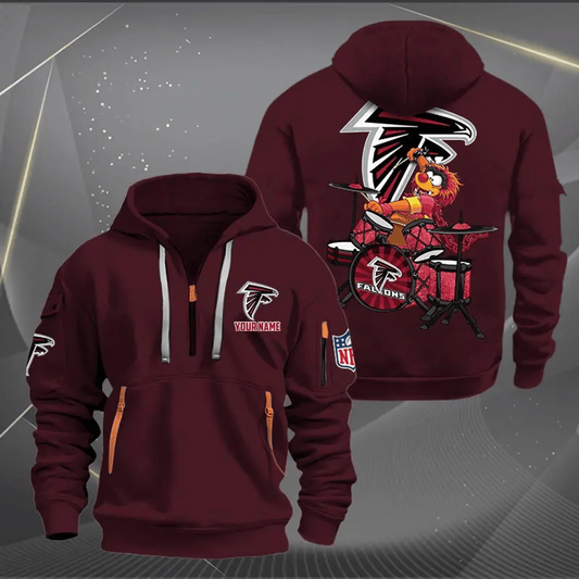 Atlanta Falcons Quarter Zip Hoodie Rocking Drummer Custom Name Gift For Fan Unisex T-shirt, Sweatshirt, Hoodie, Long Sleeve Tee - T-Shirt, Sweatshirt, Hoodie