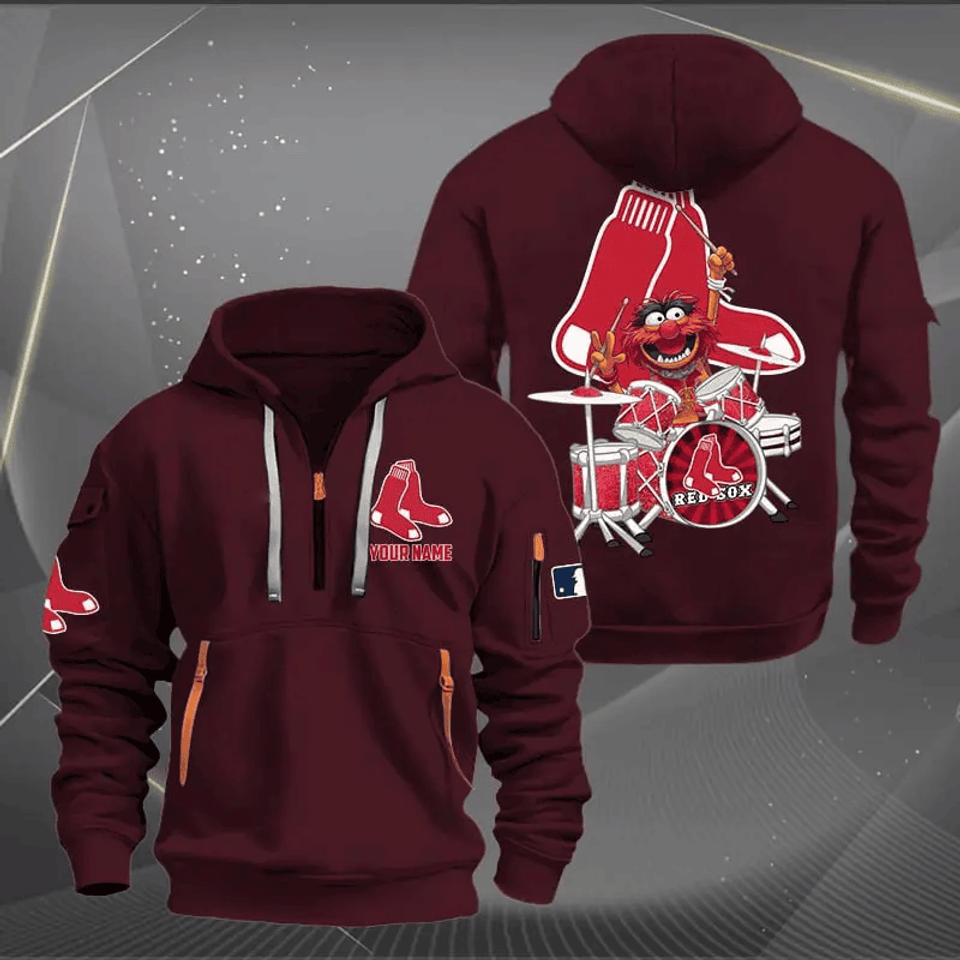 Boston Red Sox Baseball Team Quarter Zip Hoodie Rocking Drummer Custom Name Fan Gift Unisex T-shirt, Sweatshirt, Hoodie, Long Sleeve Tee - T-Shirt, Sweatshirt, Hoodie