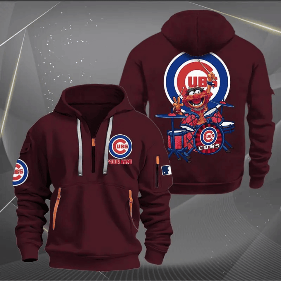 Chicago Cub Baseball Team Quarter Zip Hoodie Rocking Drummer Custom Name Fan Gift Unisex T-shirt, Sweatshirt, Hoodie, Long Sleeve Tee - T-Shirt, Sweatshirt, Hoodie