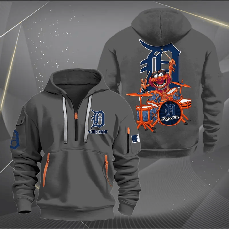 Detroit Baseball Tigers Team Quarter Zip Hoodie Rocking Drummer Custom Name Fan Gift Unisex T-shirt, Sweatshirt, Hoodie, Long Sleeve Tee - T-Shirt, Sweatshirt, Hoodie