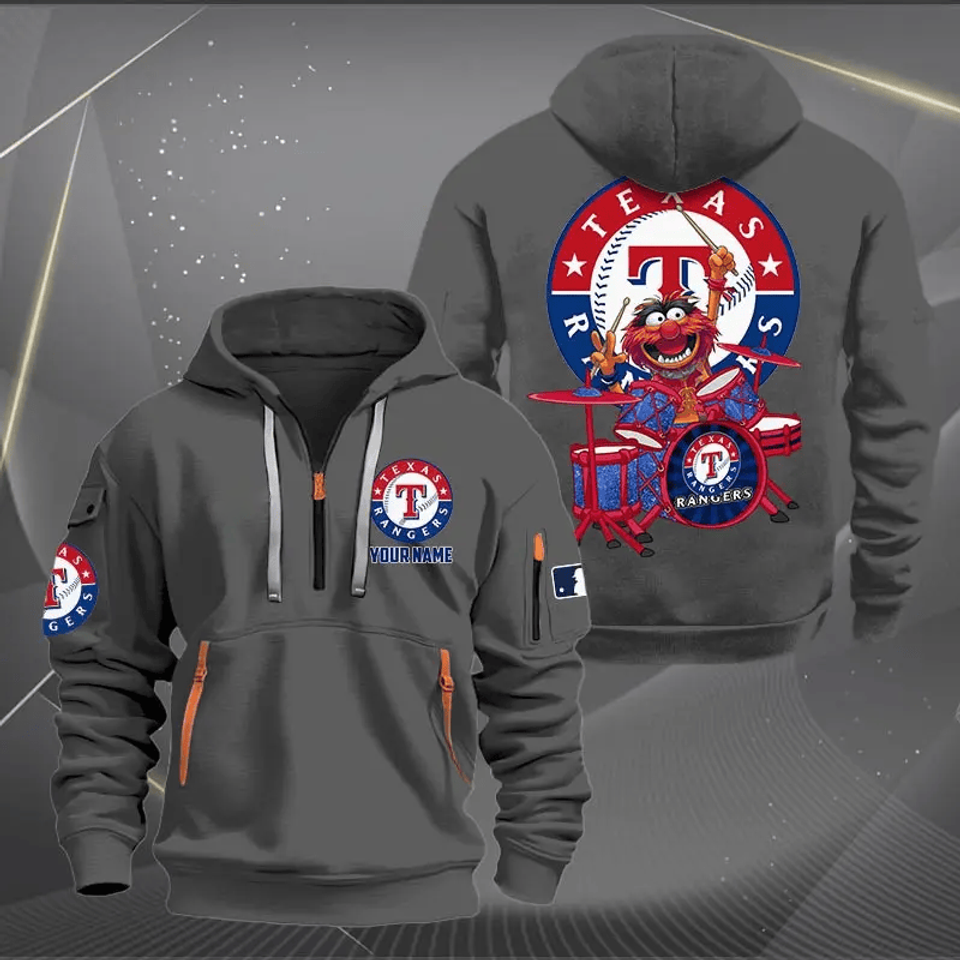 Texas Rangers Baseball Team Quarter Zip Hoodie Rocking Drummer Custom Name Fan Gift Unisex T-shirt, Sweatshirt, Hoodie, Long Sleeve Tee - T-Shirt, Sweatshirt, Hoodie