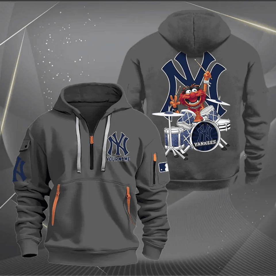 New York Yankes Baseball Team Quarter Zip Hoodie Rocking Drummer Custom Name Fan Gift Unisex T-shirt, Sweatshirt, Hoodie, Long Sleeve Tee - T-Shirt, Sweatshirt, Hoodie