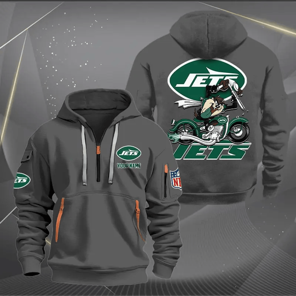 New York Jets Quarter Zip Hoodie Biker Taz Custom Name Gift For Fan Unisex T-shirt, Sweatshirt, Hoodie, Long Sleeve Tee - T-Shirt, Sweatshirt, Hoodie