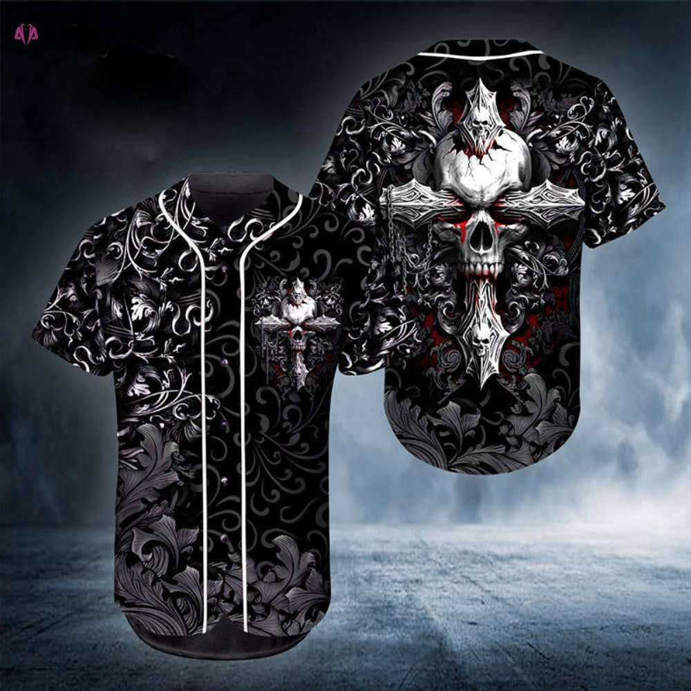 Colorful Ghost Cross Skull Baseball Jersey Adult Unisex S - 5XL Full Size - Aopprinter baseball jersey product view 1