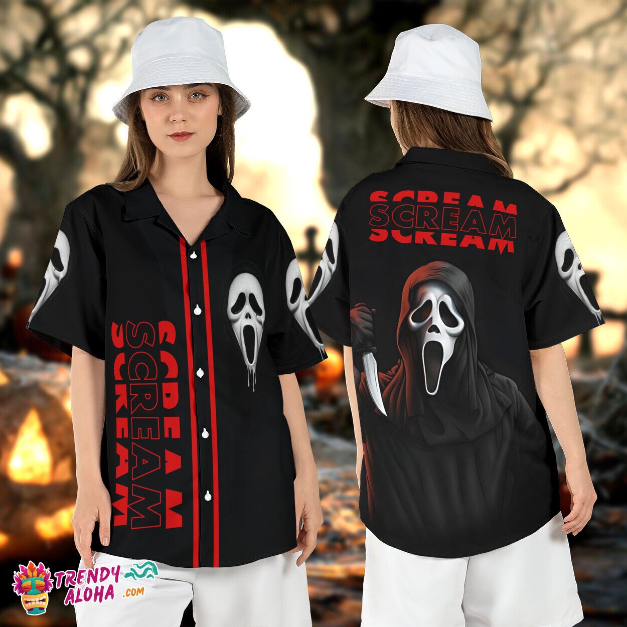 Ghostface Horror Baseball Jersey Scream Movie Halloween Aloha Top baseball jersey product view 1