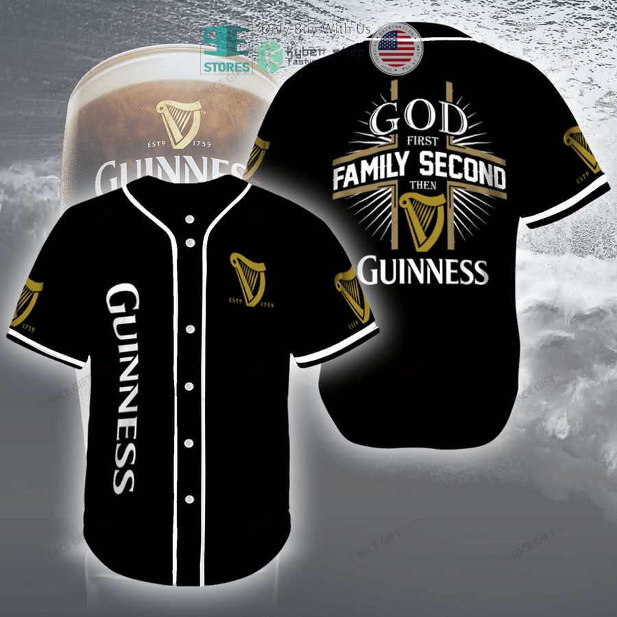 BEST God First Family Second Then Guinness black Baseball Jersey baseball jersey product view 1