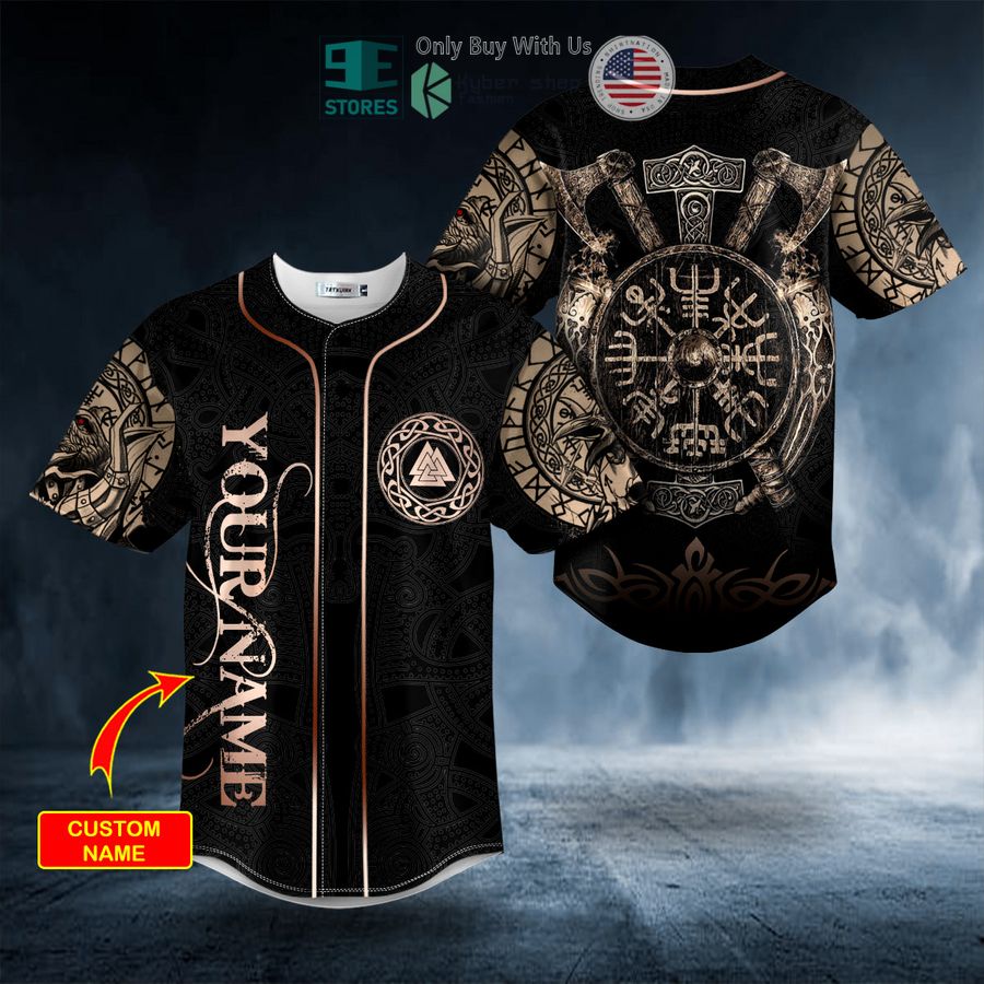 BEST Gold Valknut Runic Compass Thor's Hammer Axes Viking Personalized Baseball Shirt baseball jersey product view 1