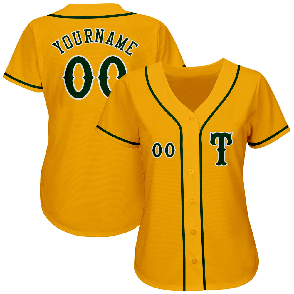 Custom Gold Green-White Authentic Baseball Jersey baseball jersey product view 2