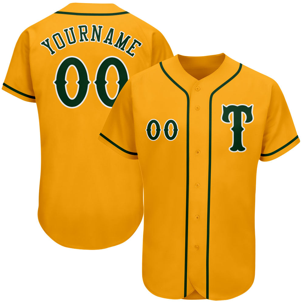 Custom Gold Green-White Authentic Baseball Jersey baseball jersey product view 1