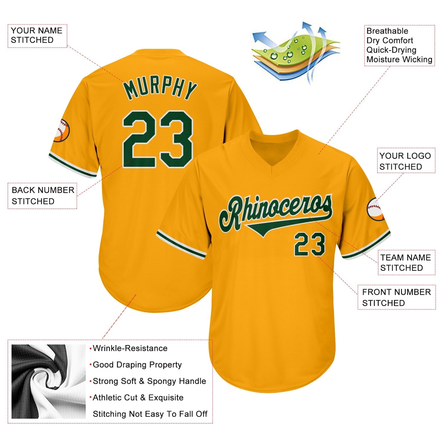 Custom Gold Green-White Authentic Throwback Rib-Knit Baseball Jersey Shirt baseball jersey product view 4