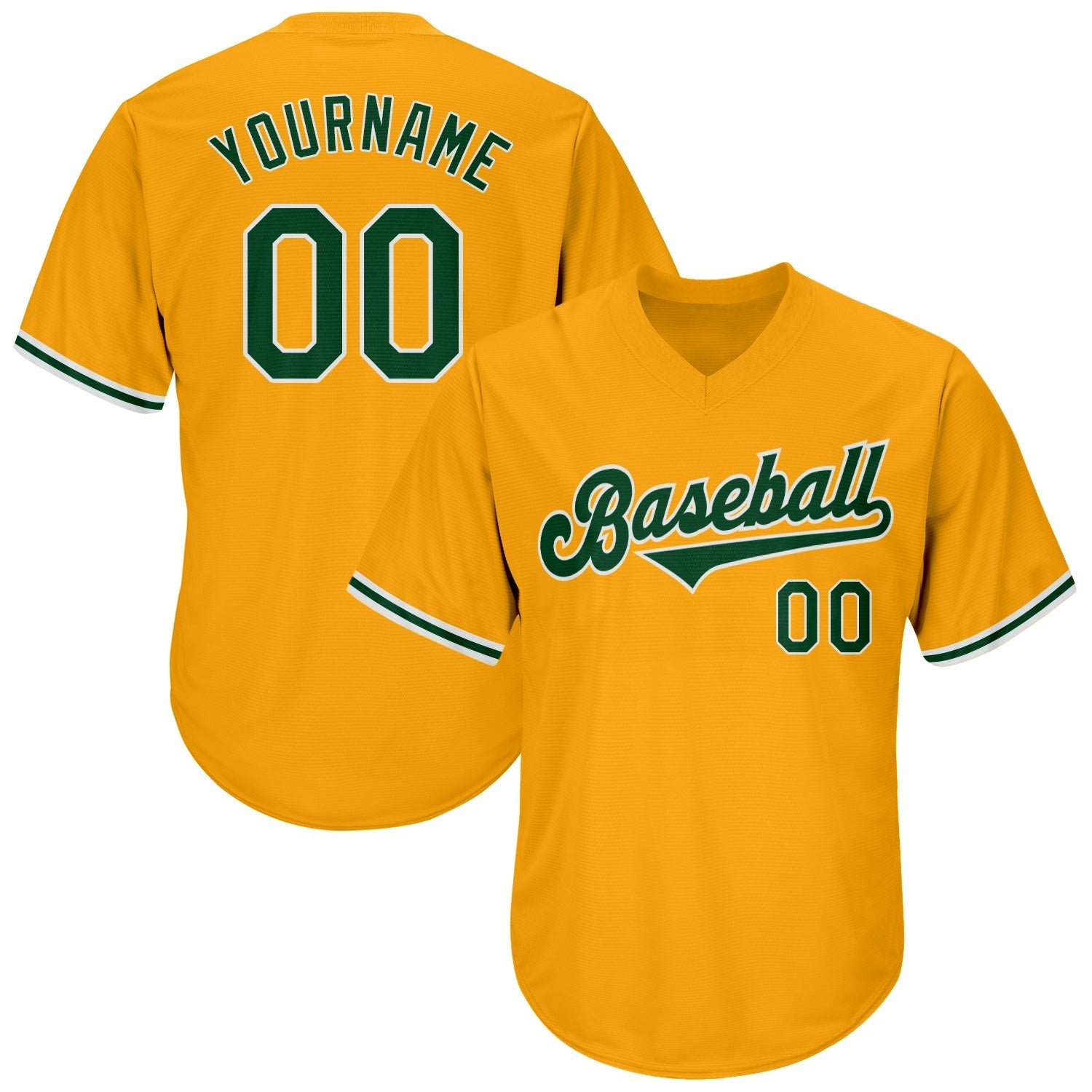Custom Gold Green-White Authentic Throwback Rib-Knit Baseball Jersey Shirt baseball jersey product view 1
