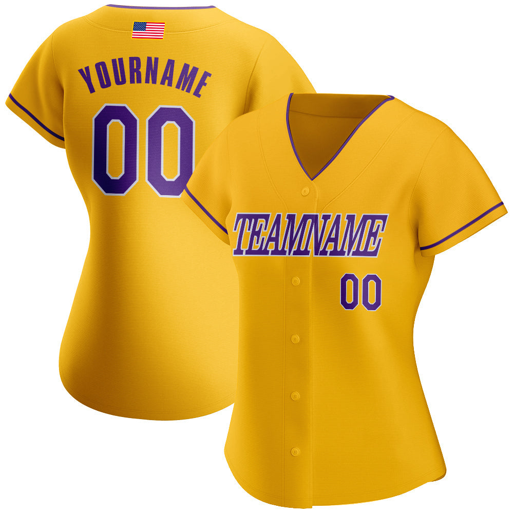 Custom Gold Purple-White Authentic American Flag Fashion Baseball Jersey baseball jersey product view 2
