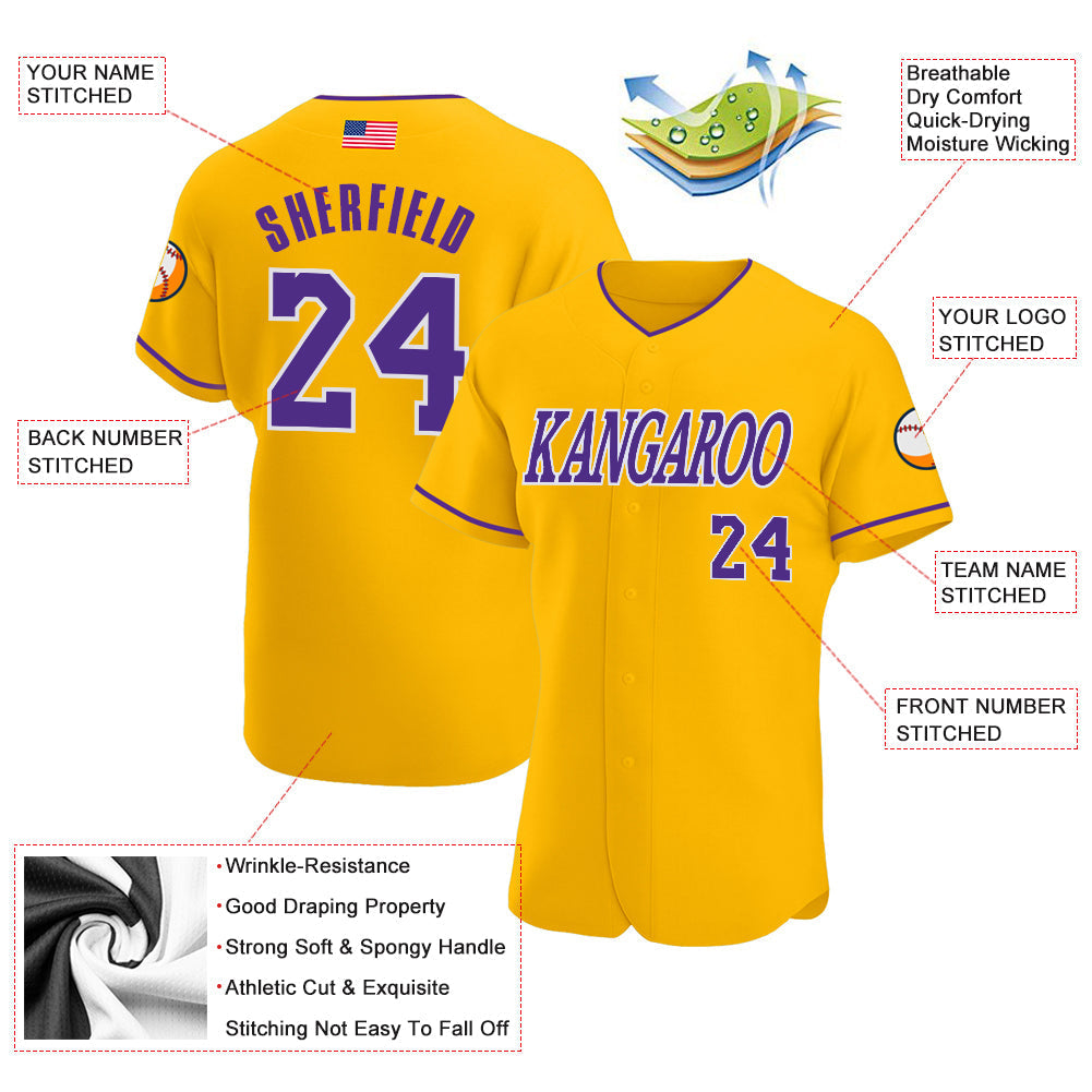 Custom Gold Purple-White Authentic American Flag Fashion Baseball Jersey baseball jersey product view 3