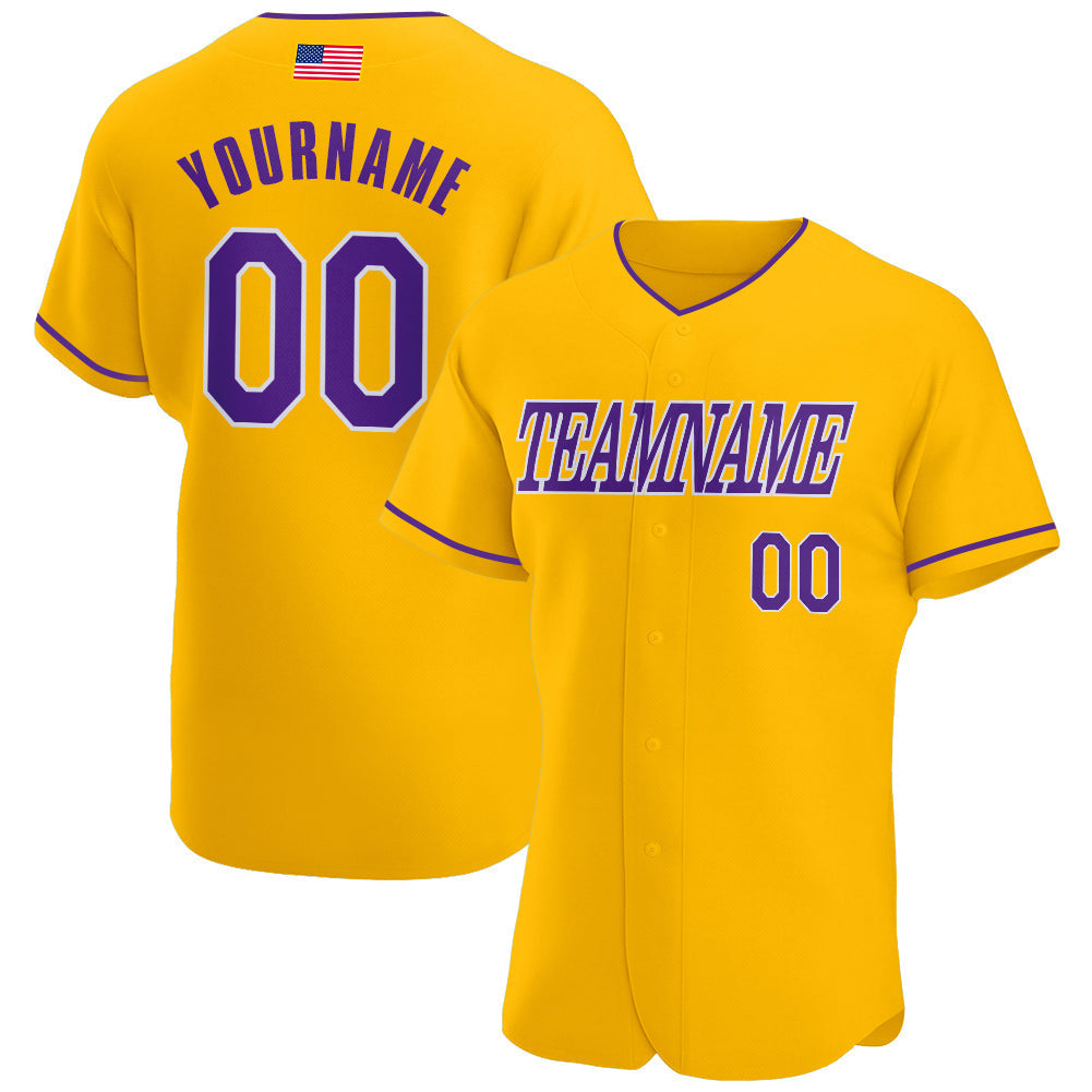Custom Gold Purple-White Authentic American Flag Fashion Baseball Jersey baseball jersey product view 1