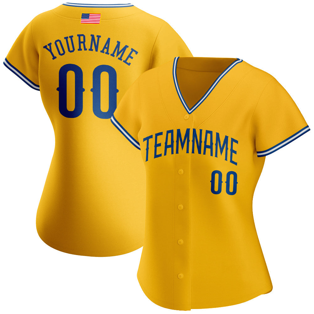 Custom Gold Royal-White Authentic American Flag Fashion Baseball Jersey baseball jersey product view 2