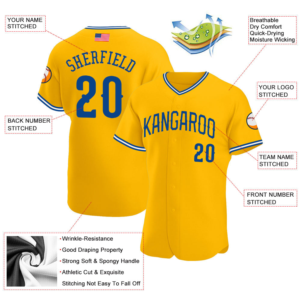 Custom Gold Royal-White Authentic American Flag Fashion Baseball Jersey baseball jersey product view 3