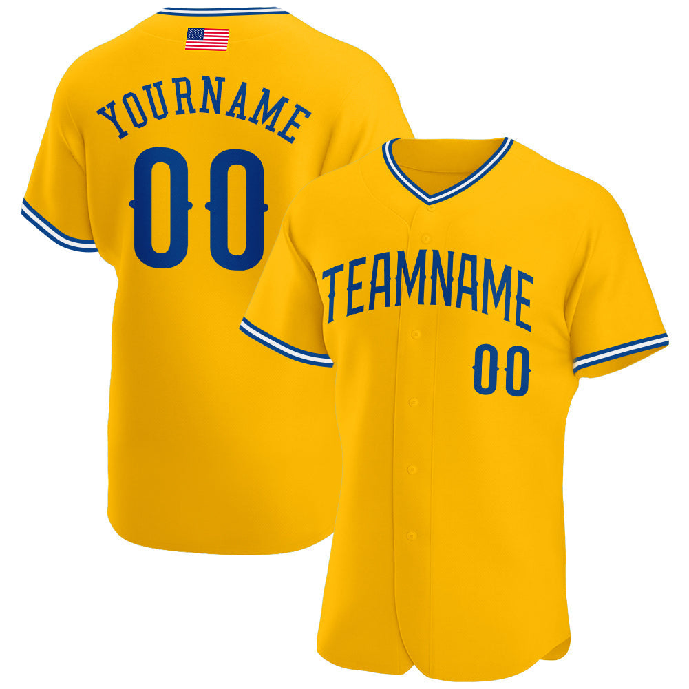 Custom Gold Royal-White Authentic American Flag Fashion Baseball Jersey baseball jersey product view 1