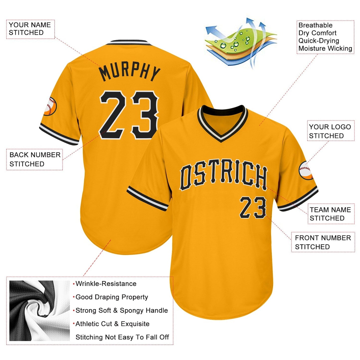 Custom Gold Black-White Authentic Throwback Rib-Knit Baseball Jersey Shirt baseball jersey product view 4