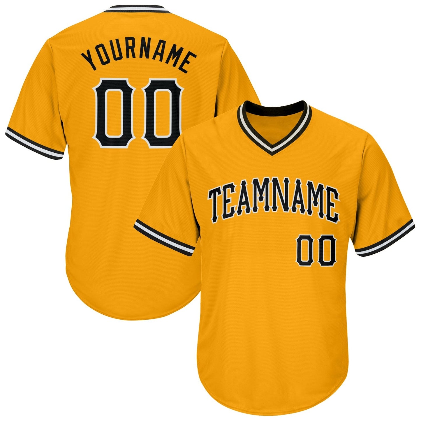 Custom Gold Black-White Authentic Throwback Rib-Knit Baseball Jersey Shirt baseball jersey product view 1