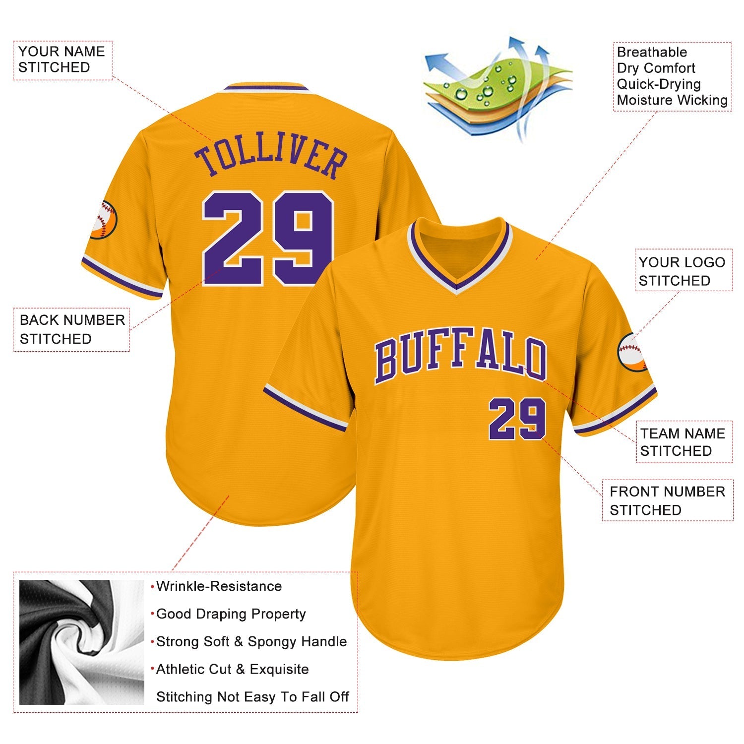 Custom Gold Purple-White Authentic Throwback Rib-Knit Baseball Jersey Shirt baseball jersey product view 4