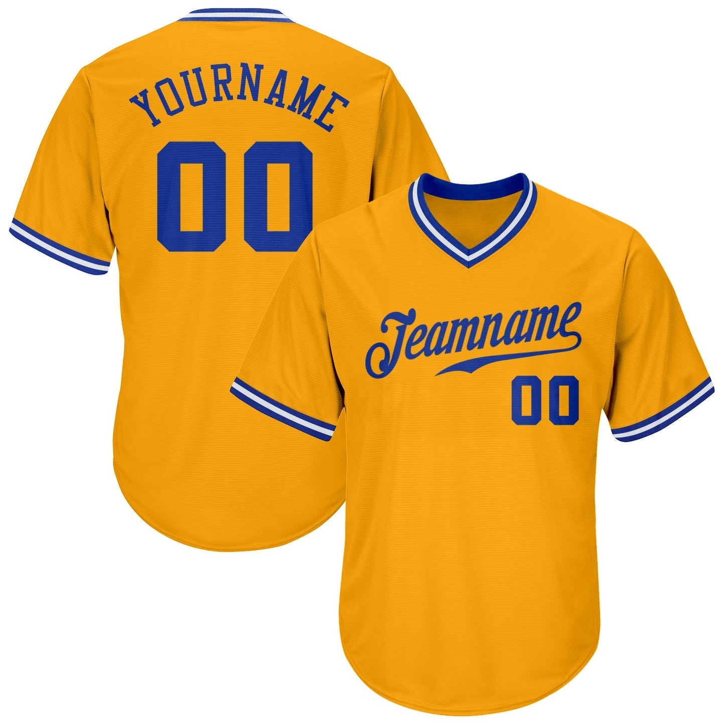 Custom Gold Royal-White Authentic Throwback Rib-Knit Baseball Jersey Shirt baseball jersey product view 1