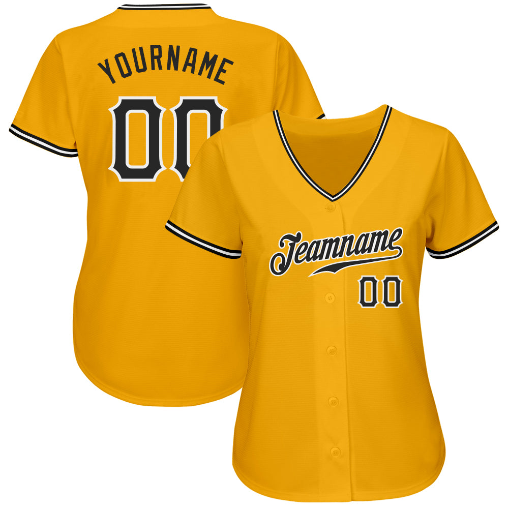 Custom Gold Black-White Authentic Baseball Jersey baseball jersey product view 2