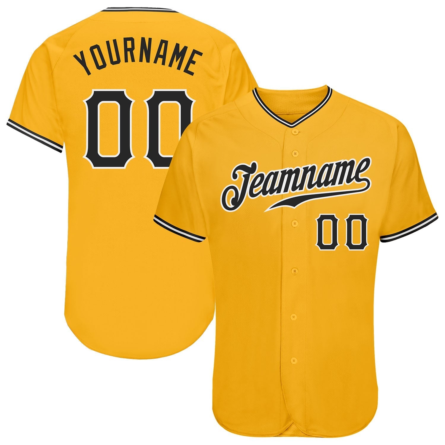 Custom Gold Black-White Authentic Baseball Jersey baseball jersey product view 1