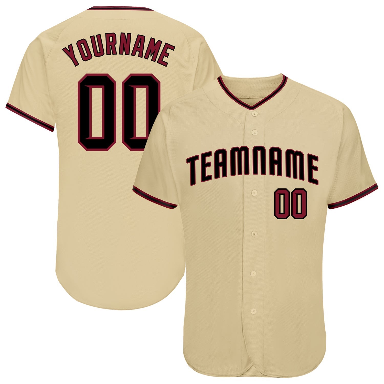Custom Sand Crimson-Black Authentic Baseball Jersey baseball jersey product view 1