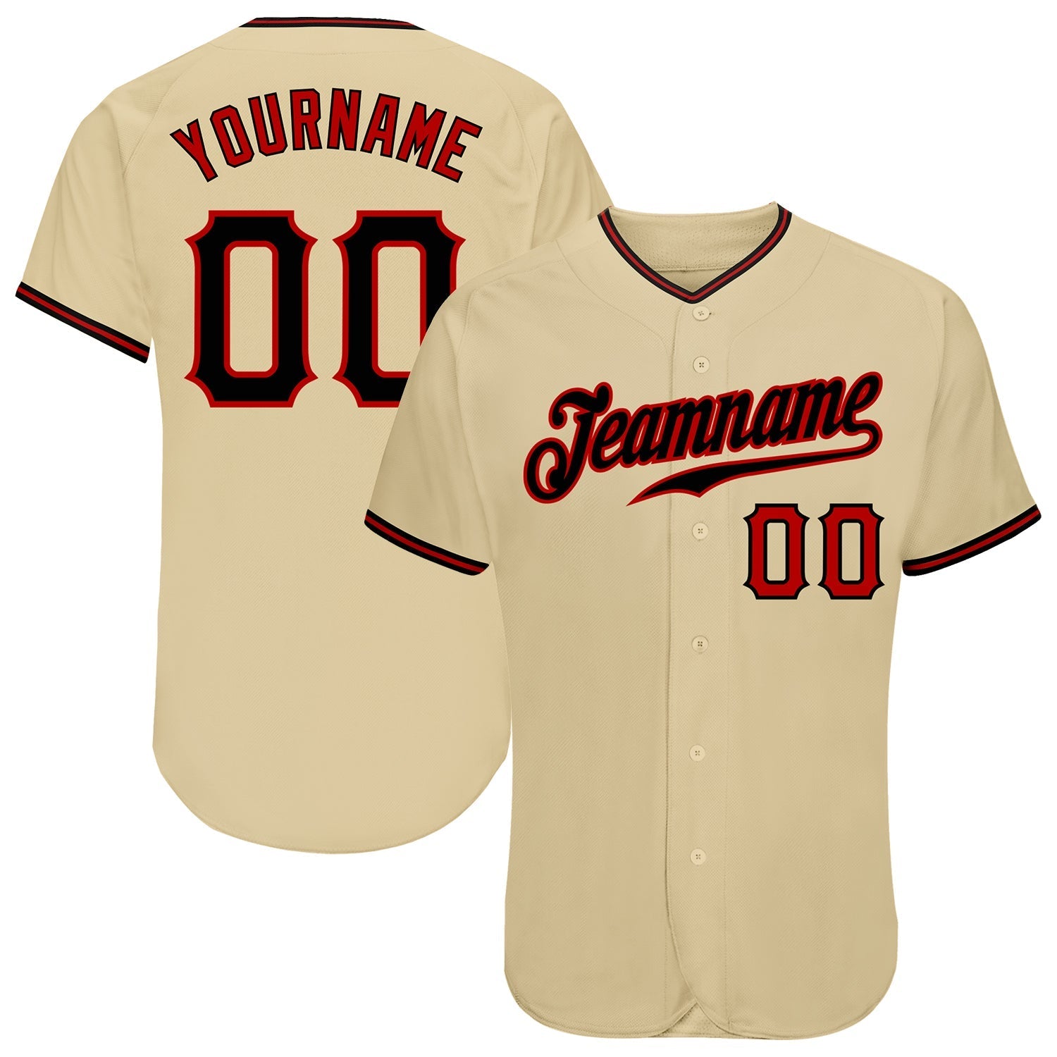 Custom Sand Black-Red Authentic Baseball Jersey baseball jersey product view 1