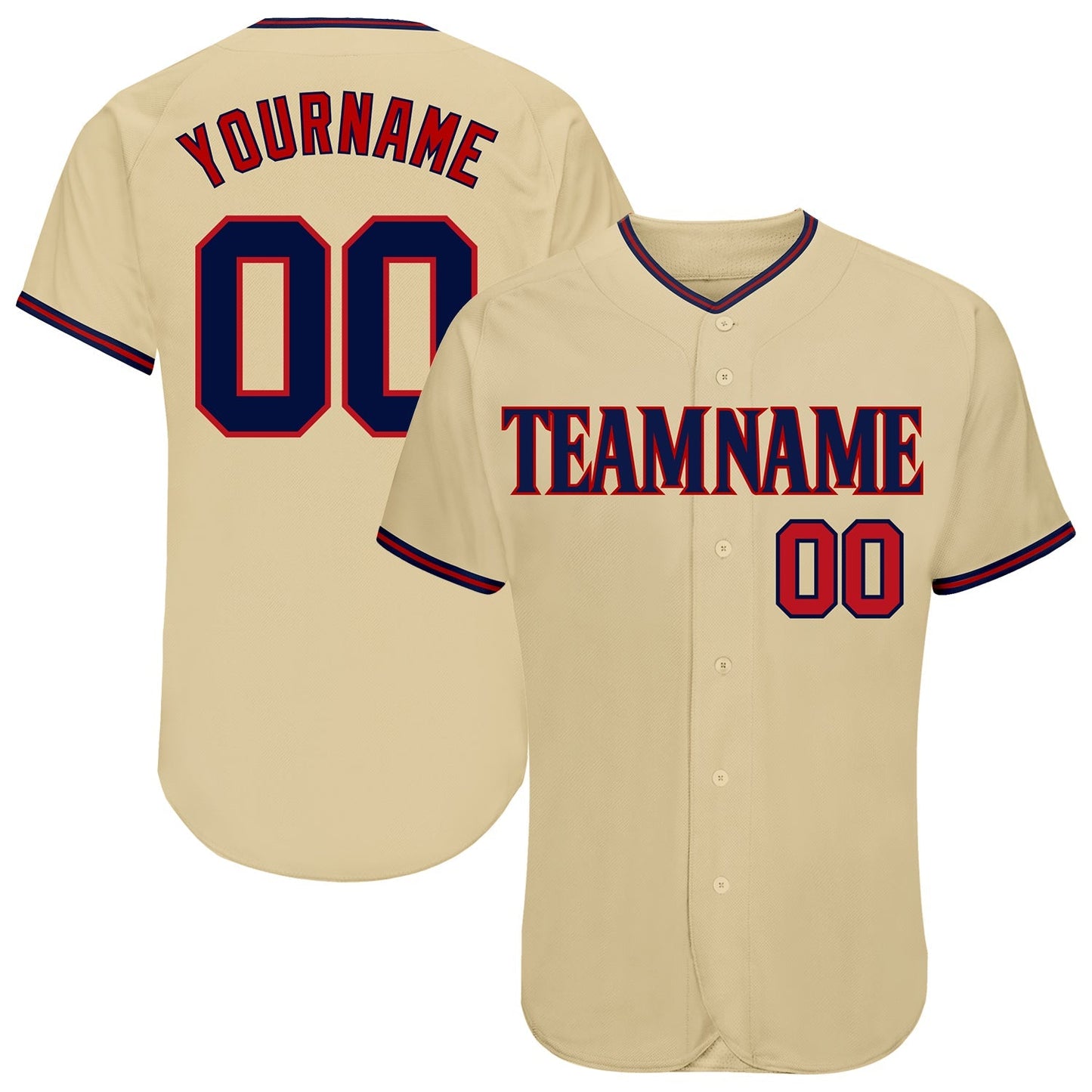 Custom Sand Navy-Red Authentic Baseball Jersey baseball jersey product view 1