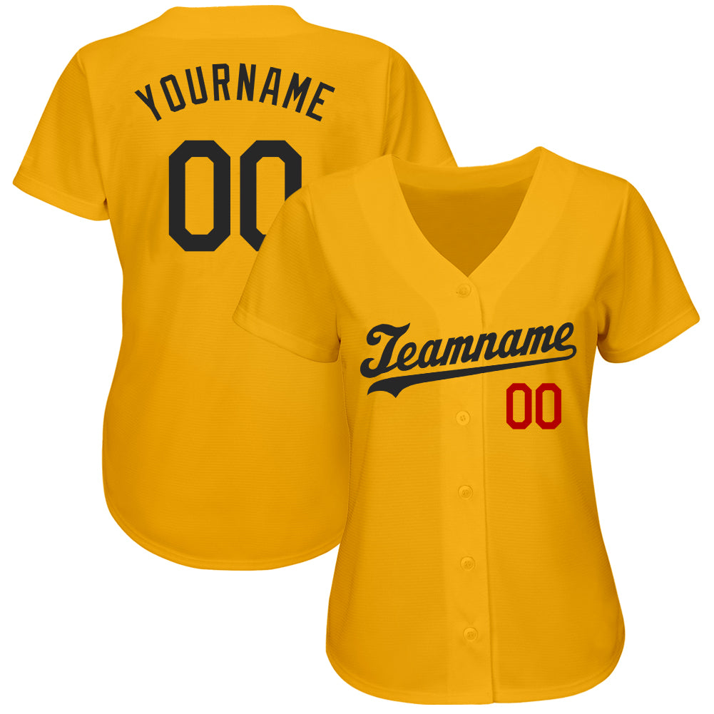 Custom Gold Black-Red Authentic Baseball Jersey baseball jersey product view 2