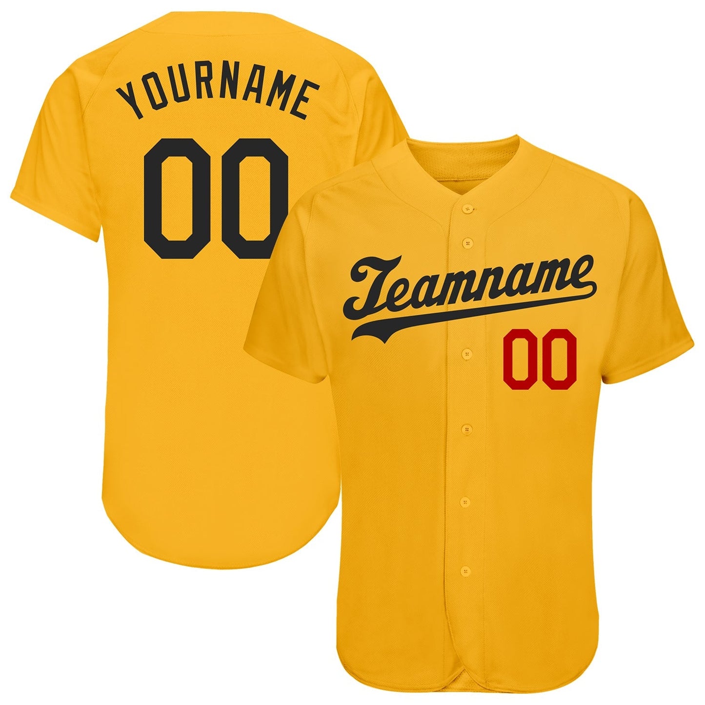 Custom Gold Black-Red Authentic Baseball Jersey baseball jersey product view 1