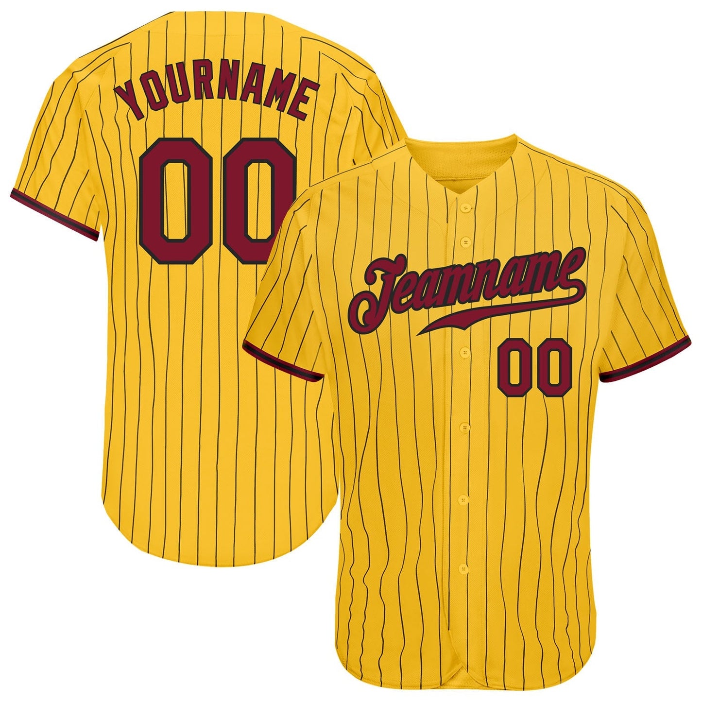 Custom Yellow Black Pinstripe Crimson-Black Authentic Baseball Jersey baseball jersey product view 1