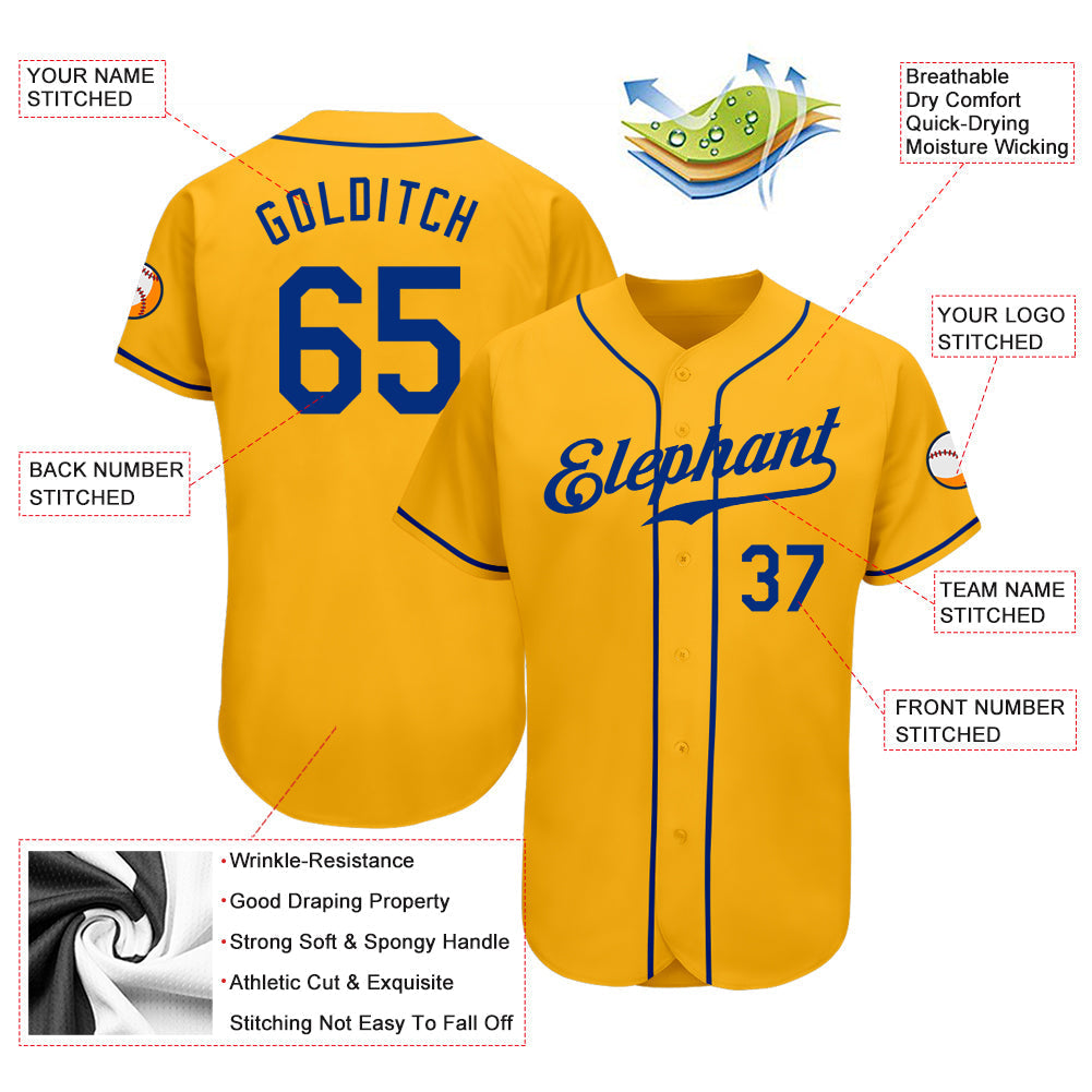 Custom Gold Royal Authentic Baseball Jersey baseball jersey product view 3