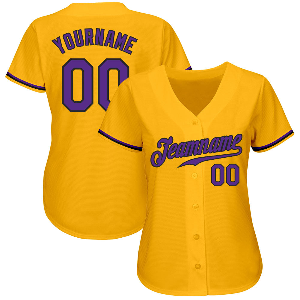 Custom Gold Purple-Black Authentic Baseball Jersey baseball jersey product view 2