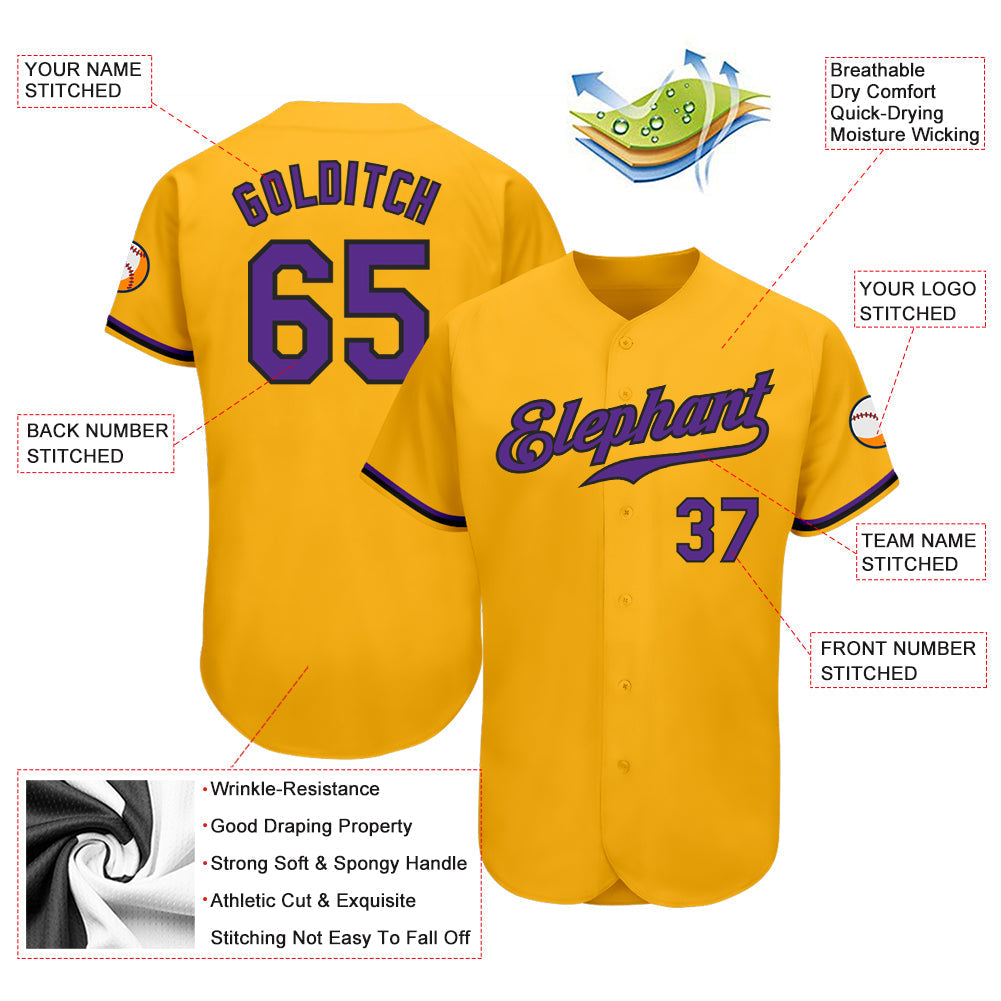 Custom Gold Purple-Black Authentic Baseball Jersey baseball jersey product view 3