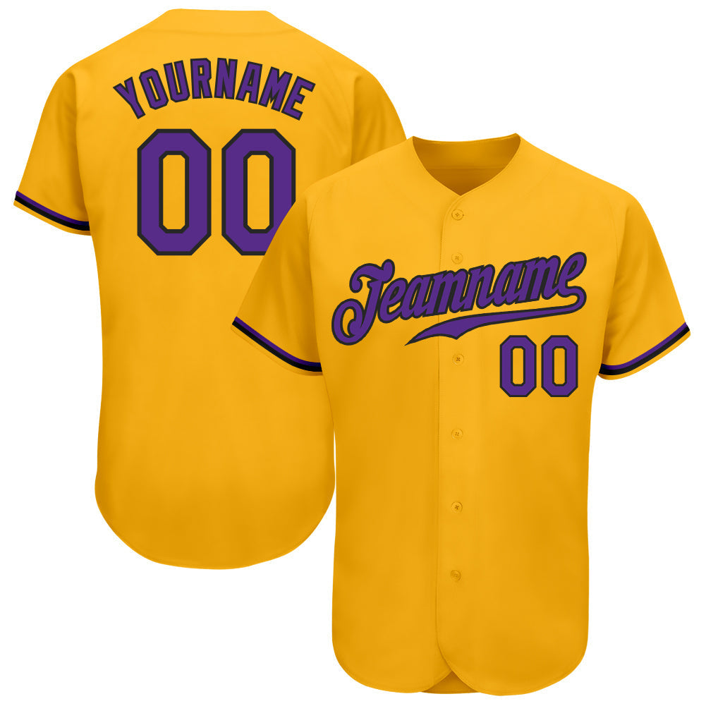 Custom Gold Purple-Black Authentic Baseball Jersey baseball jersey product view 1