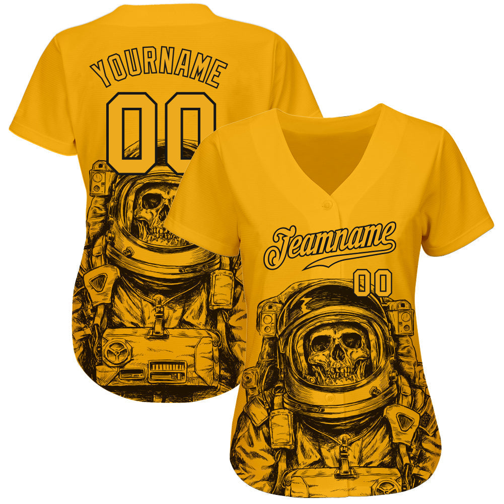 Custom Gold Gold-Black 3D Pattern Design Astronaut Authentic Baseball Jersey baseball jersey product view 2